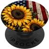 American Flag with Sunflowers Bandiera americana Girasole Vintage Floral Design PopSockets PopGrip Adesivo
