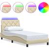 vidaXL Struttura letto con LED senza materasso crema 90x200 cm in tessuto