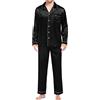 Generic Set pigiama da uomo a maniche lunghe pantaloni pigiama da uomo camicia lunga abbottonata con colletto liscio e confortevole top pantaloni ad alta elasticità allentato casual set di biancheria da notte