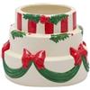 Vaso Centrotavola a Torta Natalizia in Ceramica Bianca con Fiocchi Rossi e Festoni Verdi EDG Enzo De Gasperi - Ø 20 x H 16 cm