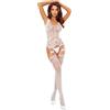 PASSION, PASSION WOMAN, PASSION WOMAN BO Bodystocking Sexy Fiori Bianchi Cavallo Aperto Taglia Unica - Passion
