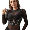 SUBBLIME, SUBBLIME FETISH Imbracatura Corsetto Con Catene Nera In Pelle Taglia Unica - Subblime