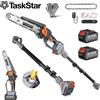 TaskStar Sega a palo 2 in 1 per la potatura degli alberi, 8 pollici, sega a catena senza spazzole a batteria, con lubrificazione automatica, sega elettrica con asta di prolunga regolabile fino a 15