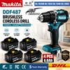 Makita Trapano Avvitatore a Batteria Makita 18V DDF487 Brushless ad Alta Coppia + Batteria al Litio BL1860B BL1840 6.0Ah Kit Utensili Elettrici Spedizione Veloce da Magazzino EU