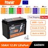 PowMr Batteria PowMr 50Ah LiFePO4 640Wh 12V/24V 100AH Nuova di Zecca Grado A con BMS 50A 4S Batterie al Litio Ricaricabili per Auto, Camper, Barca