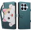 TAUYN Folio Portafoglio Custodia per Xiaomi 17T Pro | PU Pelle Antiurto TPU Custodie, Gatto Carino Modello, con Slot per Schede & Supporto Funzione Cover - Verde Scuro