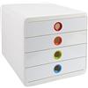 Exacompta - rif. 314398D - POP-BOX - cassettiera da 4 cassetti chiusi per documenti A4+ - dimensioni esterne: Profondità 34,70 x larghezza 27,80 x altezza26,70cm - bianco/multicolore bianco