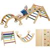 Gioco Arrampicata Bambini con Triangolo e Arco Montessori e Rampa con Pietre in Legno di Pino, 178x64.5x63 cm