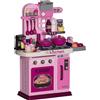 Cucina giocattolo per bambini da 33 pezzi con luci, suoni e rubinetto, in pp e abs, 53x22x69 cm, rosa