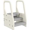 Sgabello per bambini 2-5 anni a 3 gradini in hdpe, 43x42x65.5 cm, grigio e bianco crema