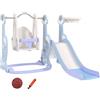 Gioco per bambini 4 in 1 con scivolo, altalena, arrampicata e canestro, 147.5x160x107 cm, azzurro chiaro