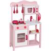 Cucina giocattolo per bambini 3+ anni con microonde, piano cottura e lavandino, in legno, 55x24x86 cm, rosa