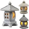 Ameble 3 pezzi Statua da giardino a pagoda, mini lanterna con texture di pietra realistica e luce LED calda, decorazione da giardino giapponese e statuette bonsai Statua a pagoda, decorazione giappones