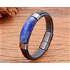 Bracciale Uomo Pelle Nera Acciaio Inox Pietra Lapislazzuli Naturali 21.5 cm