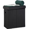 Relaxdays Sgabello Pieghevole, HxLxP: 49,5x46x25,5 cm, Pouf Contenitore, Lino, Poliestere, Legno MDF, Colore Nero