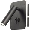 Ondaluce Applique SELLA 13 cm in metallo Nero retroilluminata e spot LED orientabile