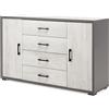 Ikone Madia con 2 ante e 4 cassetti 137 cm in legno Quercia Bianco - AMAL