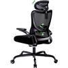 Marsail Sedia da ufficio Marsail, ergonomica: poggiatesta regolabile, supporto lombare, braccioli 3D pieghevoli. Sedia da scrivania con regolazione dell'altezza, cuscino sedile imbottito, sedia girevole, portata massima fino a 300 libbre