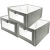 Unyqoos Set di 3 contenitori pieghevoli in tela (tessuto non tessuto) con finestra trasparente e maniglia frontale - organizer per armadio, scaffali