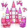 W Wise Block, set di costruzioni magnetiche da 101 pezzi con auto e principesse, giocattolo educativo STEM per bambini e bambine dai 3 ai 10 anni, colore rosa
