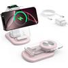 Mukiya Base di ricarica a induzione 3-in-1, compatibile con il caricabatterie MagSafe, colore rosa