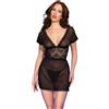 CHILIROSE, CHILIROSE BABYDOLLS Babydoll Sexy In Tulle Trasparente Con Pizzo E Perizoma Nero XL - Chilirose