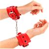 KINK, KINK WRIST RESTRAINT Polsini Bondage Regolabili Cuori Neri Pelle Rossa 21-28 Cm - Kink