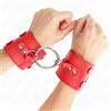 KINK, KINK WRIST RESTRAINT Polsini Bondage Regolabili Con Anello E Borchie Pelle Rossa 17-22 Cm - Kink