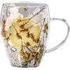 Generico Tazza Da Caffè A Doppio Strato Con Fiori Secchi, Tazze In Vetro A Doppia Parete Con Fiori Secchi Estetici, Tazza Con Fiori A Strato Isolante Con Manico, Tazze Trasparente Per Bevande Calde E Fredde