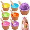 Odoukey 6 set di ciotole per gelato con cucchiai, 6 adorabili tazze in PP a doppio strato di colore per bomboniere di gelato, decorazioni, forniture per bar