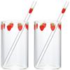 Ngbbby Tazza in vetro a fragola con cannuccia 2 Set Tazze a fragola in vetro borosilicato alto per donne e ragazze Bicchieri multiuso per latte, succhi di frutta, bicchieri