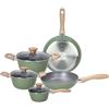 Tognana Stone Sage, Batteria Pentole e Padelle 8 Pezzi, Alluminio, Verde | Rivestimento antiaderente, compatibile con il piano a induzione, manici effetto soft touch, patteria di 8 pezzi