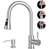 BLYLUND Rubinetti da cucina con dispenser di sapone, rubinetto da cucina in nichel spazzolato con spruzzatore estraibile 3 modalità, rubinetti per lavello da cucina moderno in acciaio inox rubinetto