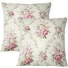 Qahing Set di 2 Federe per Cuscini Vintage Con Fiori Rosa Foglia Shabby Chic per Divano, Camera da Letto, Soggiorno, 40,6 x 40,6 cm, Beige Rosa