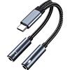 MMOBIEL Adattatore per cuffie e microfono da USB-C a 3,5 mm - da 32 bit Type-C a doppio 3,5 mm