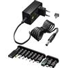 Goobay 20x Goobay 65592 Adattatore di alimentazione universale (3 V - 12 V, max. 3,6 W / 0,3 A), nero, 1,8 m - incl. 11 adattatori: 7 adattatori CC più USB-C™, USB-A, USB Mini-B, Micro-USB e connessione con terminale a vite