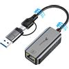 REAGLE ADATTATORE ETHERNET USB 3.2 CONNETTORE LAN RJ45 5 Gbps USB-C