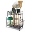 VEVOR Organizzatore per Attrezzi da Giardino con Ruote Scaffale Metallico, Rastrelliera Portautensili, per Rastrelli, Pale e Scope, Struttura Robusta in Acciaio con Ganci, per Capanno e Prato, Nero