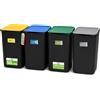 Set 4 Pattumiere Bidoni 37,5x36x62 cm Raccolta Differenziata Spazzatura Capienza da 50 L in Plastica Nero