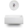 Lavello Rettangolare da Esterno 45x35 cm con Rosone Installazione a Muro in Cemento Madrid Bianco