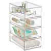 mDesign 4 contenitori impilabili in plastica con cassetto estraibile, per articoli da toeletta, cosmetici e prodotti di bellezza, colore: trasparente