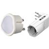 BTicino S3625DA Luce On-off Manuale con Funzione Crepuscolare Automatica, 220 V, Plastica, Bianco & S3616DE Adattatore salvaspazio Corner-2 prese bipasso 10/16A