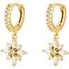 KnSam Orecchini da donna, in argento Sterling con zirconi bianchi, con brillantini e fiori, piccoli, oro/argento