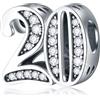 CRISNATA 20 Anniversario Charms si adatta Pandora Compleanno Bracciale, 925 Sterling Silver 20 ° Compleanno Perline con CZ Birthstones, Numero 20 anni di regali di amore per la ragazza/ragazzo/laurea