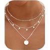 Chriscoco 3pcs Collana Donna Oro/Argento Collana Acciaio Inossidabile Placcato Oro 14k Collane Girocollo Regolabile Catena Argento Choker Perline Cuore Collane per Donna Ragazze