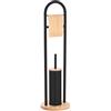 Ma Maison Piantana Porta Scopino con Porta Rotolo Effetto Legno e Nero 79h cm - Salvaspazio, da Terra, Moderno, Senza Forature, Bagno, Spazzolino WC - Base Tonda