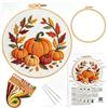 Beyinkoy Kit da ricamo con zucca, foglie autunnali e Halloween | Telaio da ricamo, fili, aghi, schema e istruzioni, telaio da 20 cm,kit DIY per principianti,decorazioni autunnali e Halloween
