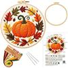 Beyinkoy Kit da ricamo con zucca, foglie autunnali e Halloween | Telaio da ricamo, fili, aghi, schema e istruzioni, telaio da 20 cm,kit DIY per principianti,decorazioni autunnali e Halloween