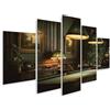 islandburner Quadro su tela Elegante sala biliardo con lampade verdi e luce calda - 5 pezzi