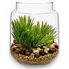 KORAT Terrarium Con Pianta Grassa Artificiale In Vaso di Vetro Trasparente, 15 x 18 cm, Composizione Decorativa Con Pietre e Sabbia, Piante Artificiali da Interno Per bagno, Camera da letto, Cucina